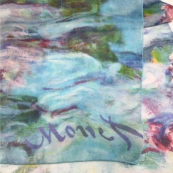 Claude Monet Water Lily Scarf Silk Oblong - Picture 3 of 10
